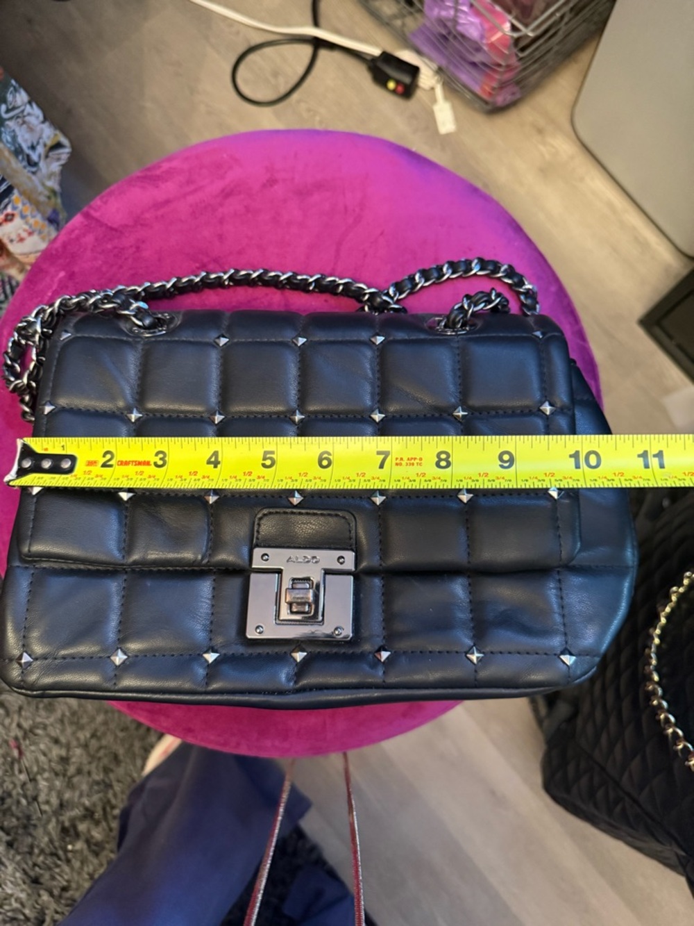Aldo Black Quilted Studded Chain Shoulder Bag - Picture 6 of 10
